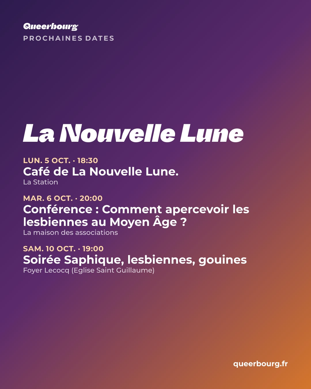 Visuel des prochaines dates de La Nouvelle Lune