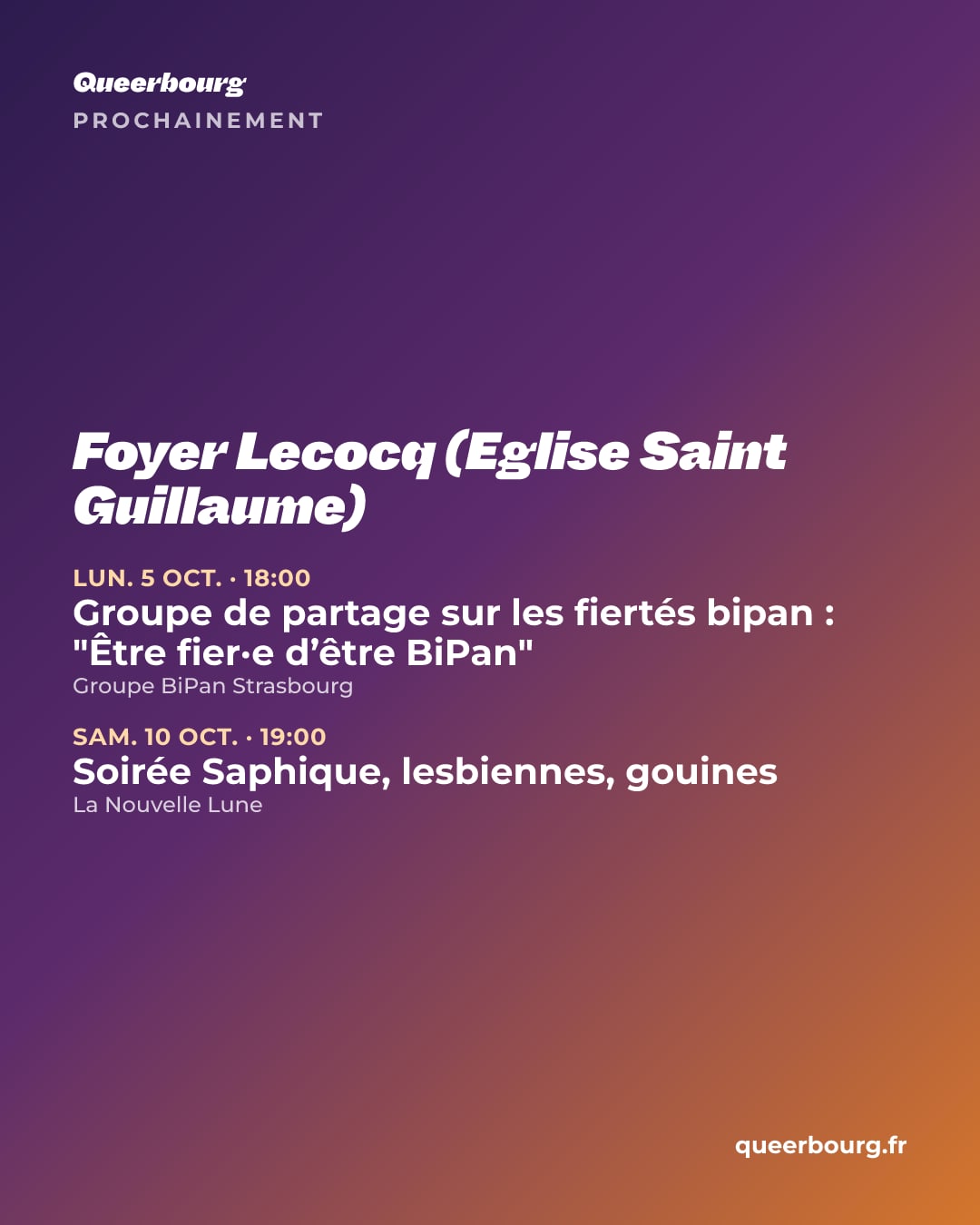 Visuel des prochaines dates de Foyer Lecocq (Eglise Saint Guillaume)
