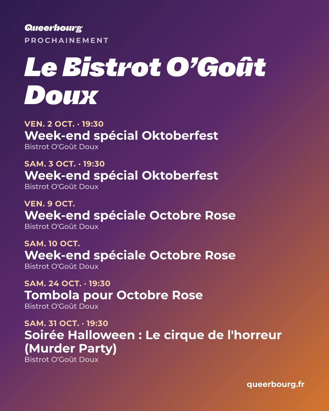 Visuel des prochaines dates de Le Bistrot O’Goût Doux